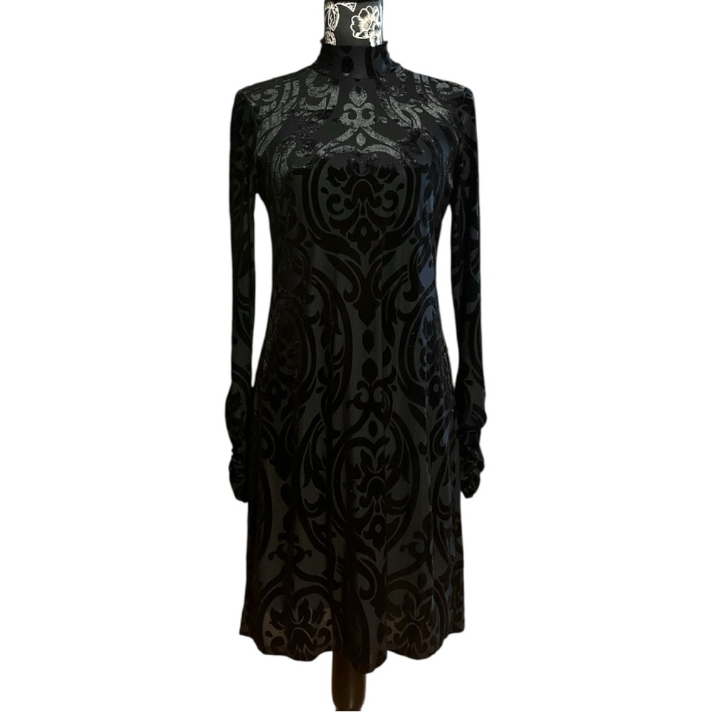 Ronni Nicole Black Velvet Mock Neck Midi Sheath Dress